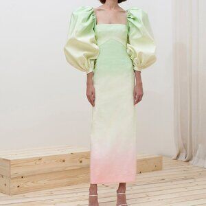 Sandra Monsour- Moire Puff Sleeve Gown